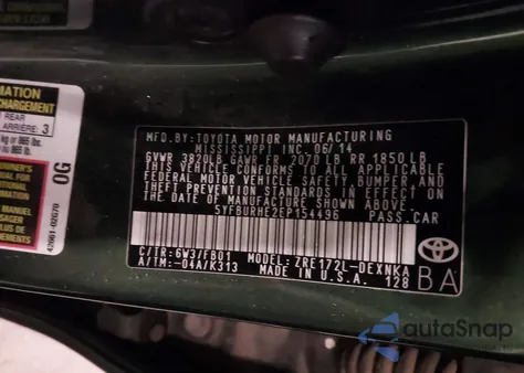 2014 Toyota Corolla Le from USA, damaged, VIN 5YFBURHE2EP154496